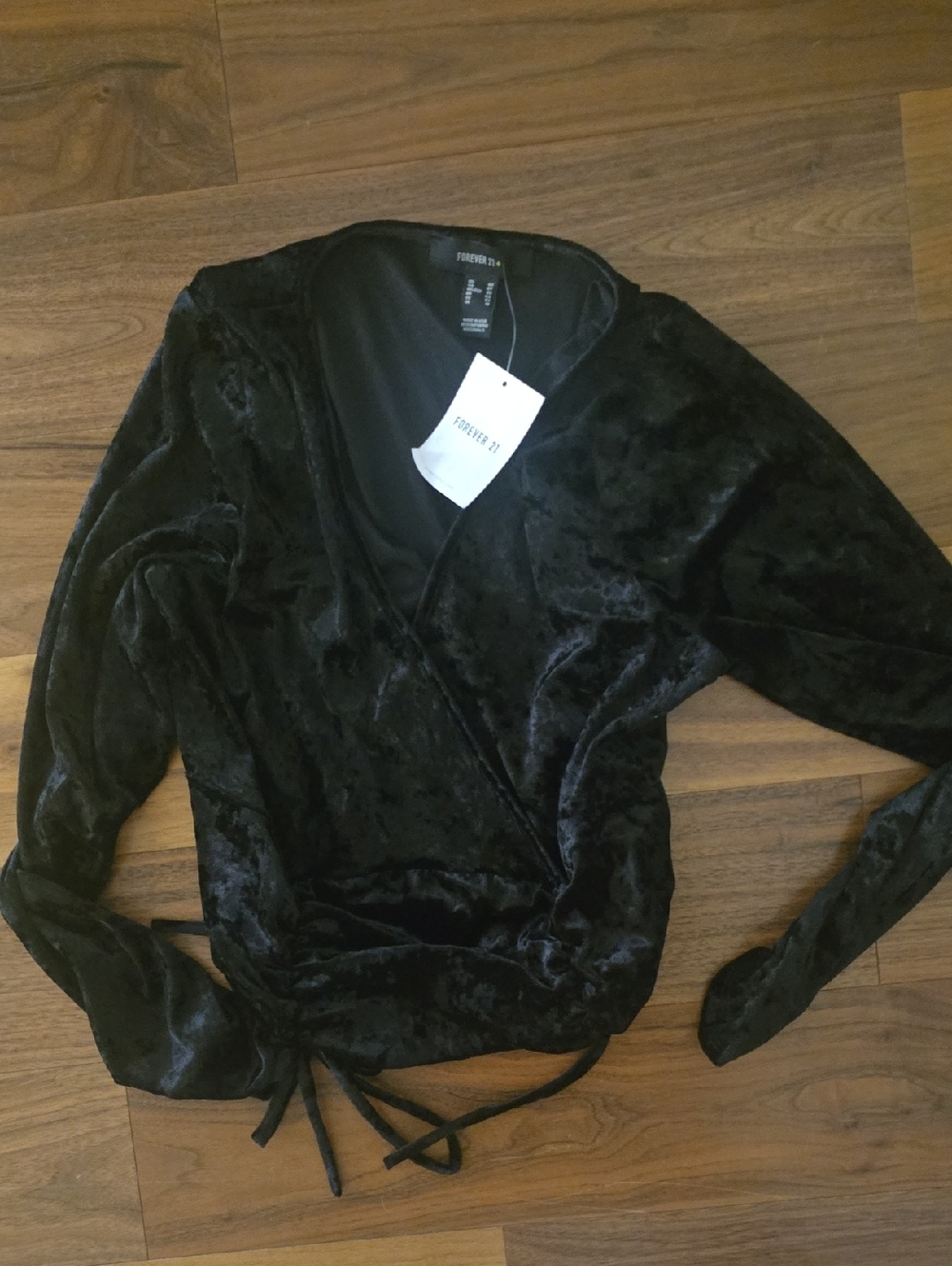 Forever 21 Black Crushed Velvet Wrap Blouse